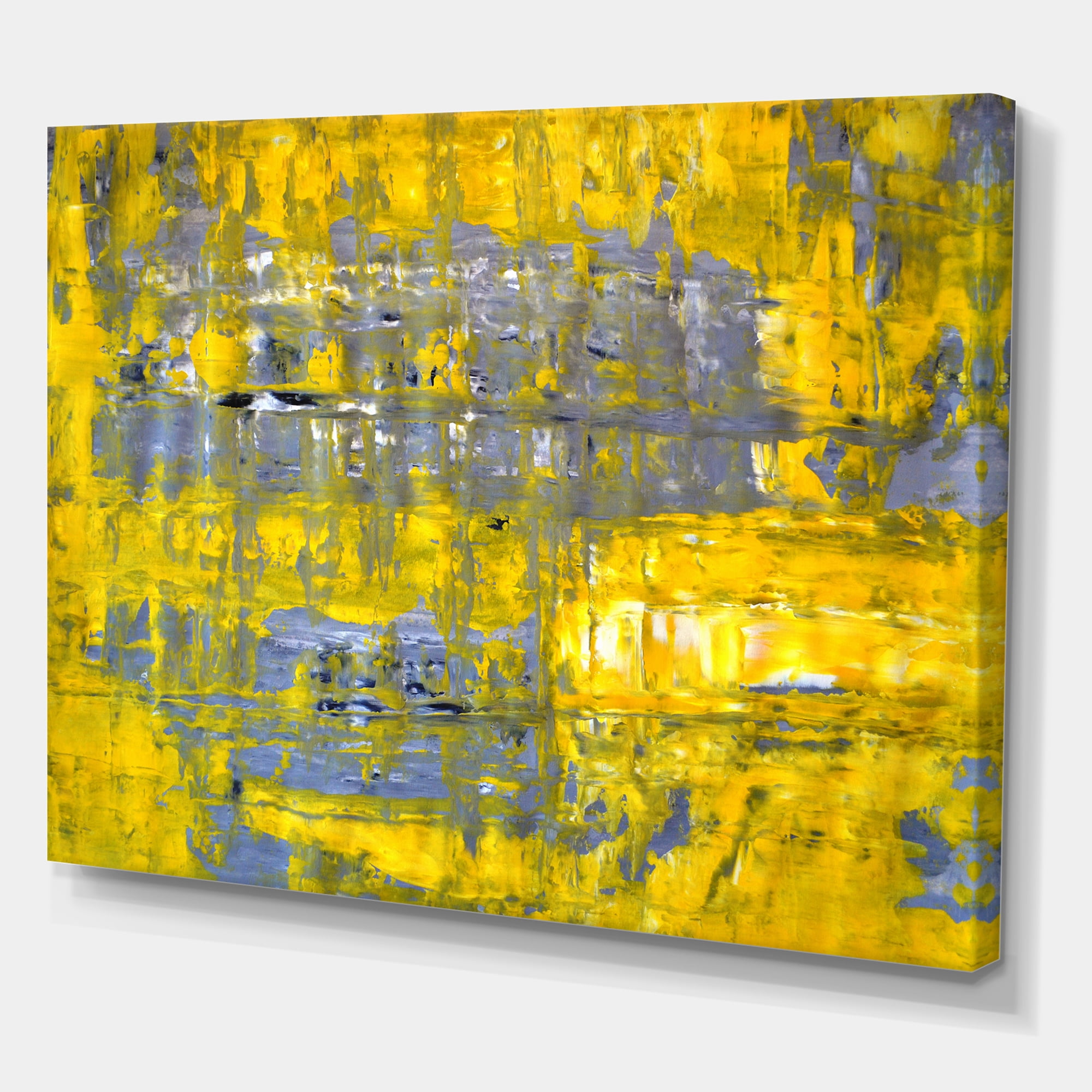 Grey Meets Yellow Abstract Art I 8 in x 12 in Painting Canvas Art Print, by Designart