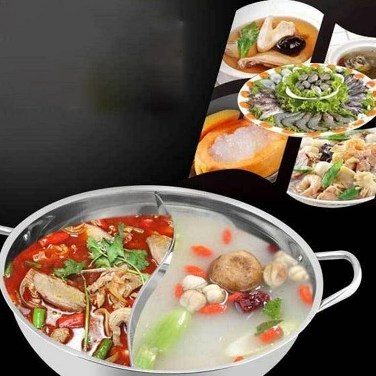 TureClos Dual Sided Stainless Steel Hot Pot Yuanyang Pot Shabu Shabu Yin  Yang Chafing Dish Cookware 