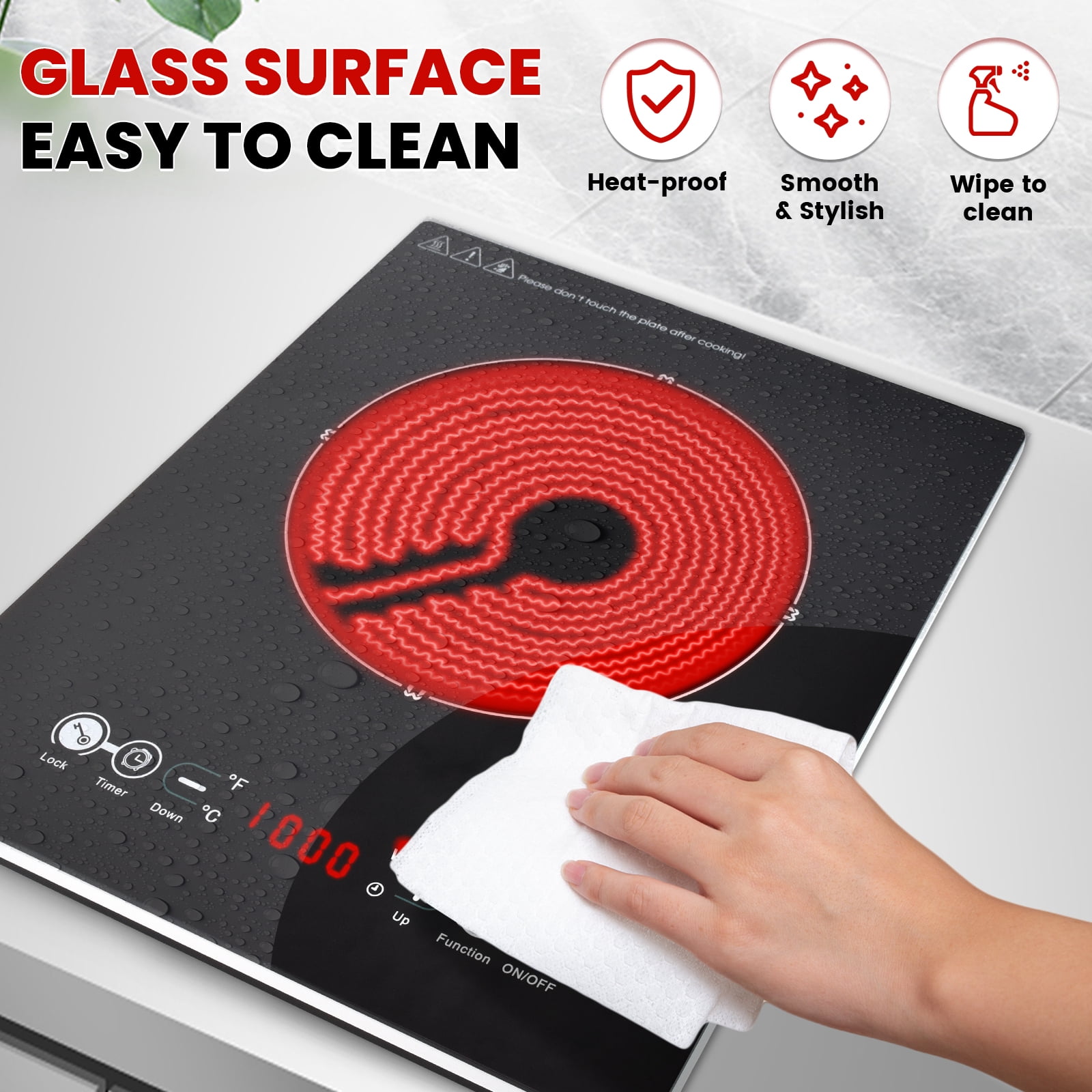 iMeshbean Portable Electric Cooktop Electric Stove Single Burner Ceramic Cooktop 1800W 110