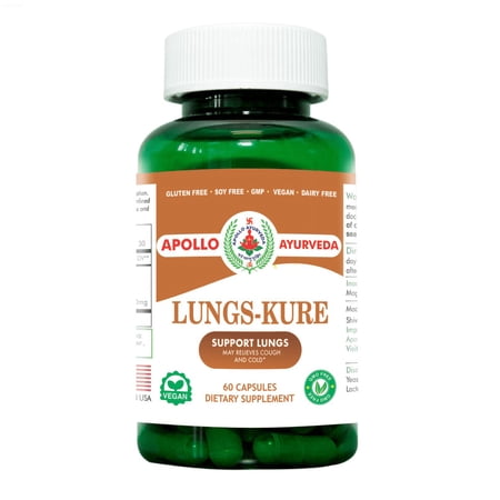 Apollo Ayurveda Lungs Kure Support Lungs Health Dietary Herbal Supplement Vegan 60 Capsules