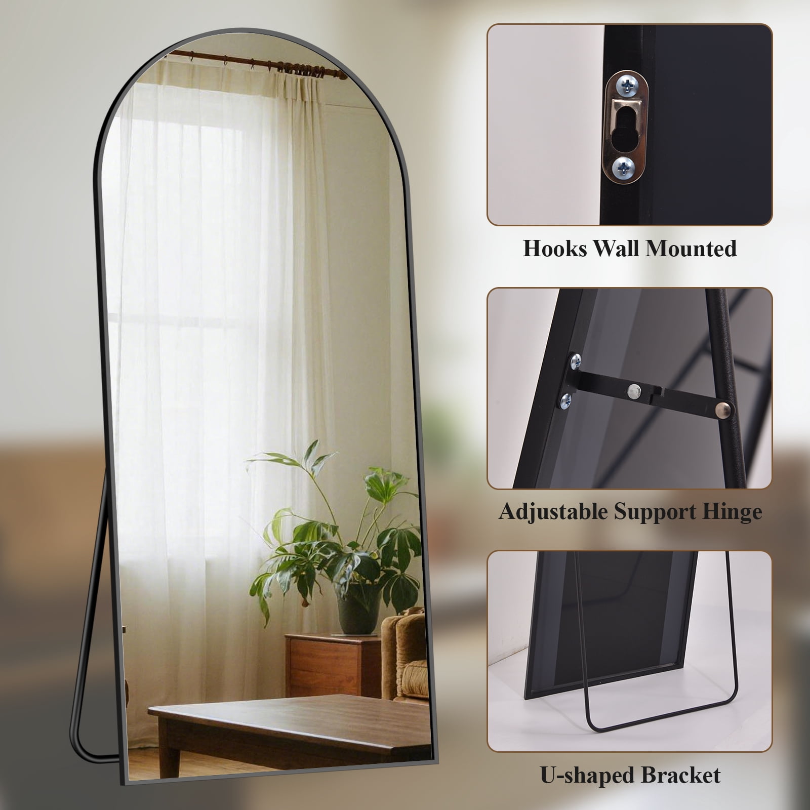 AUROMIR 71"x30" Arched Full Length Mirror Floor Mirror Full Body Standing Mirror, Black