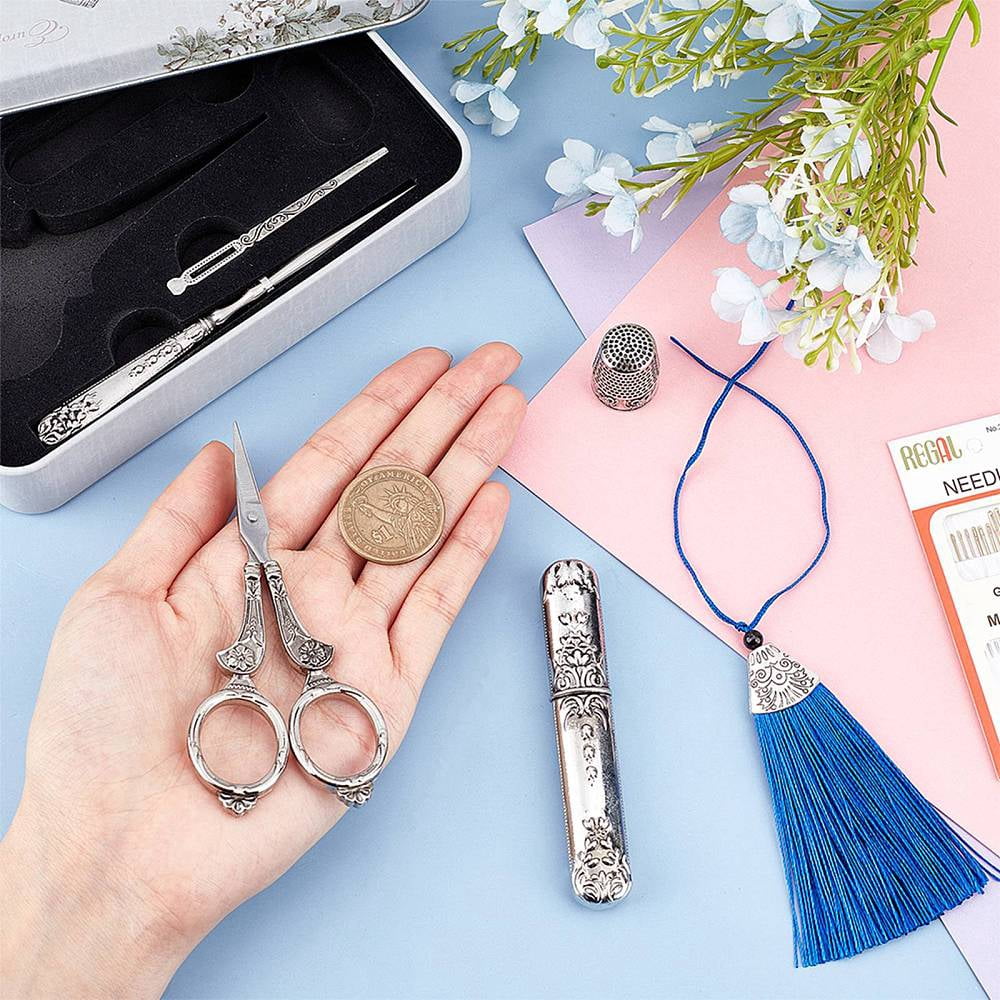 Retro Scissors Set Including Exquisite Vintage Scissor Needle Storage Tube Awl Threader Thimble Tailor Scissors Sewing Supplies Mixed Color