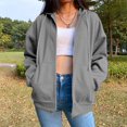 thumbnail image 6 of Fashion Women' Zip Up Hoodie Retro Hooded Jacket with Zipper Womens Hoodie Jacket with Sweatshirt Solid Color Sweatshirt Coat for Women - Grey L, 6 of 10