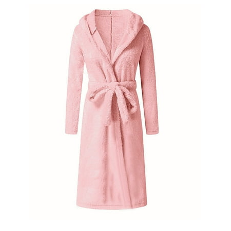 

Hnyenmcko Bathrobe Dressing Gown Women Short Winter Fleece Bathrobe Sauna Robe with Hood Cozy Bathrobes Night Dress Plush Robe Kimono with Belt