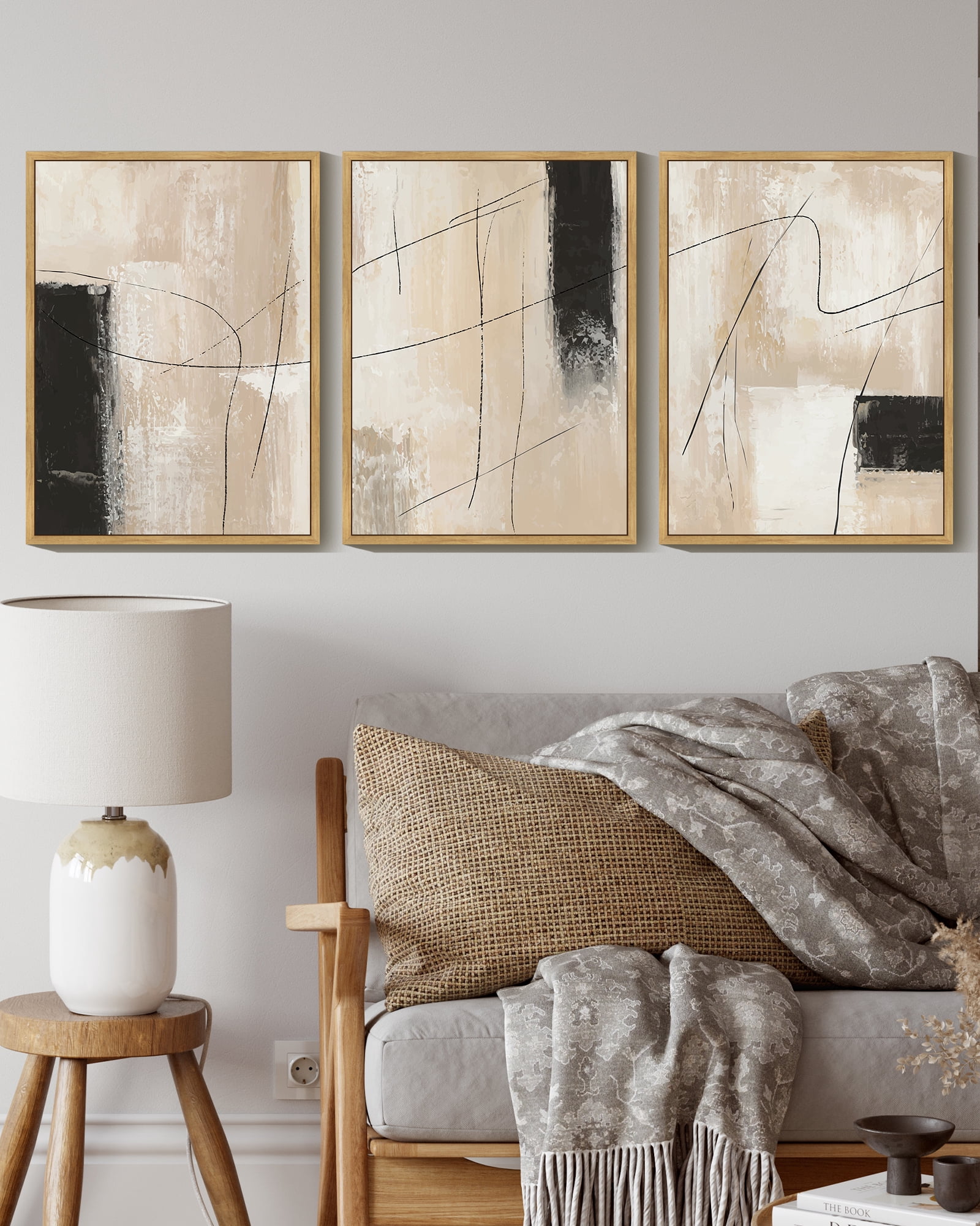 Drsoum Abstract Minimalism Art Picture Color Block Wall Decor for living Room 11x14in3pcs Natural Framed