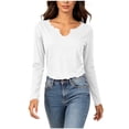 thumbnail image 3 of SROBPTY Womens Fall Top Solid V-Neck Long Sleeve Sport Ruffle Shirts, 3 of 5