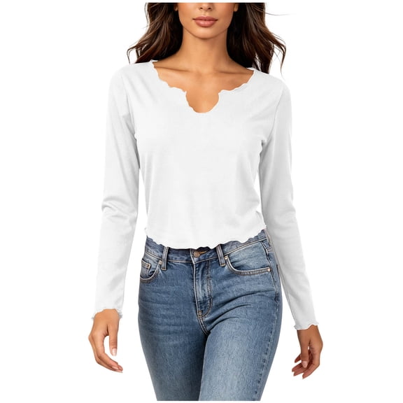 fatyb Women's Long Sleeve Tops Casual Crop Tee Shirts Activewear for Women Fashion Going out Clothes