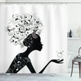thumbnail image 1 of Ambesonne Zodiac Taurus Shower Curtain, Floral Black Girl, 69"Wx75"L, Black and White, 1 of 3