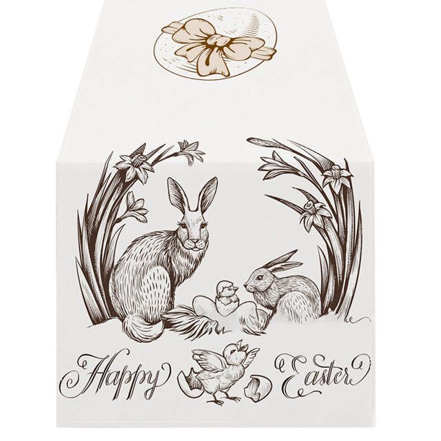 Binwennn Lace Runners for Tables Easter Table Runner Linen Bunny Print Home Tablecloth Holiday Party Table Decoration Tablecloth Mat G