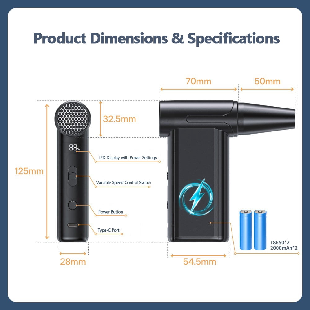 Cordless 8-Gear Electric Air Duster with HD Display, Multi-Nozzles for PC, Car, Home & Outdoor Cleaning (Black)