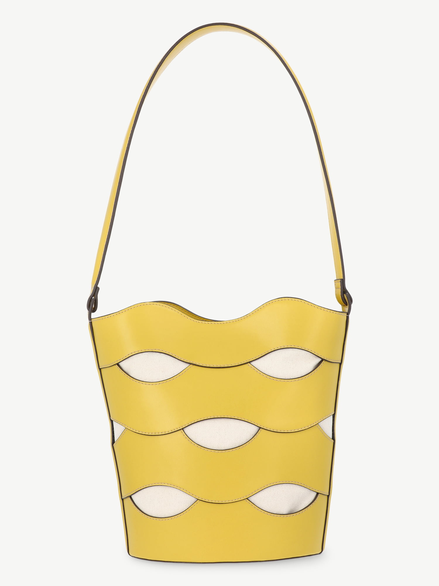 Free Assembly Women's Maria Cut Out Bucket Bag, Musard/Cream