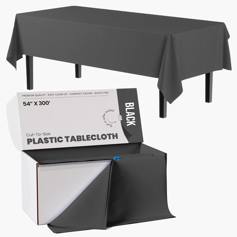 Exquisite Black Plastic Tablecloth Roll, 54" x 300 ft., Built-In Cutter photo 4