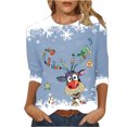 thumbnail image 2 of Hauts d'Été Mignons pour Femmes, Imprimé Décontracté de Noël, Manches Trois-Quarts, Col Rond, Blouses pour Femmes en Liquidation, 2 of 4