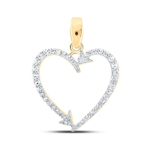 10kt Yellow Gold Womens Round Diamond Arrow Heart Pendant 1/5 Cttw