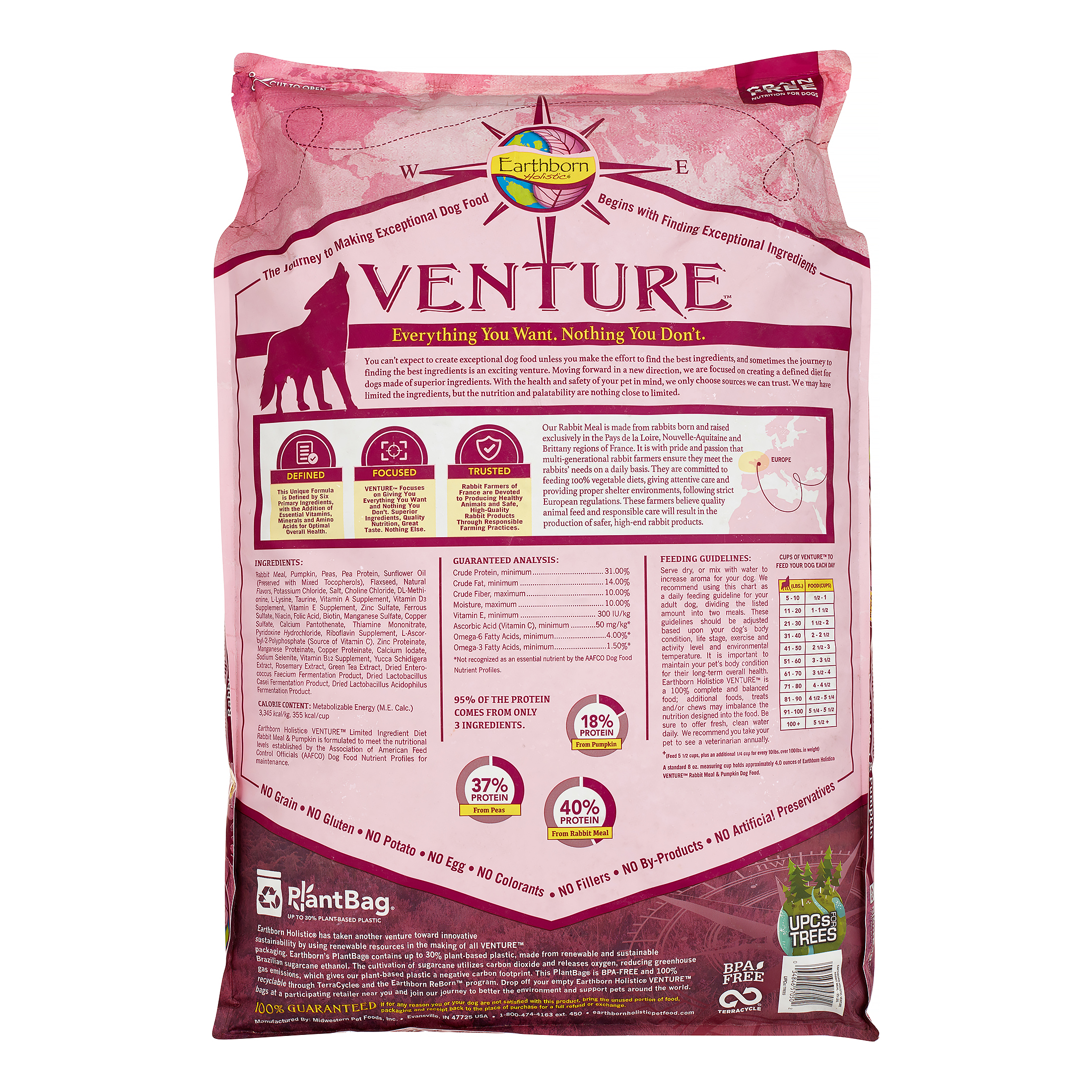 Earthborn Holistic Venture Grain-Free Limited Ingredients Rabbit & Pumpkin Dry Dog Food, 25 lb