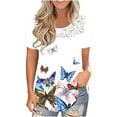 thumbnail image 1 of Pompotops Mode Femmes O-Cou Impression Décontractée Dentelle à Manches Courtes T-shirt Tops, 1 of 5