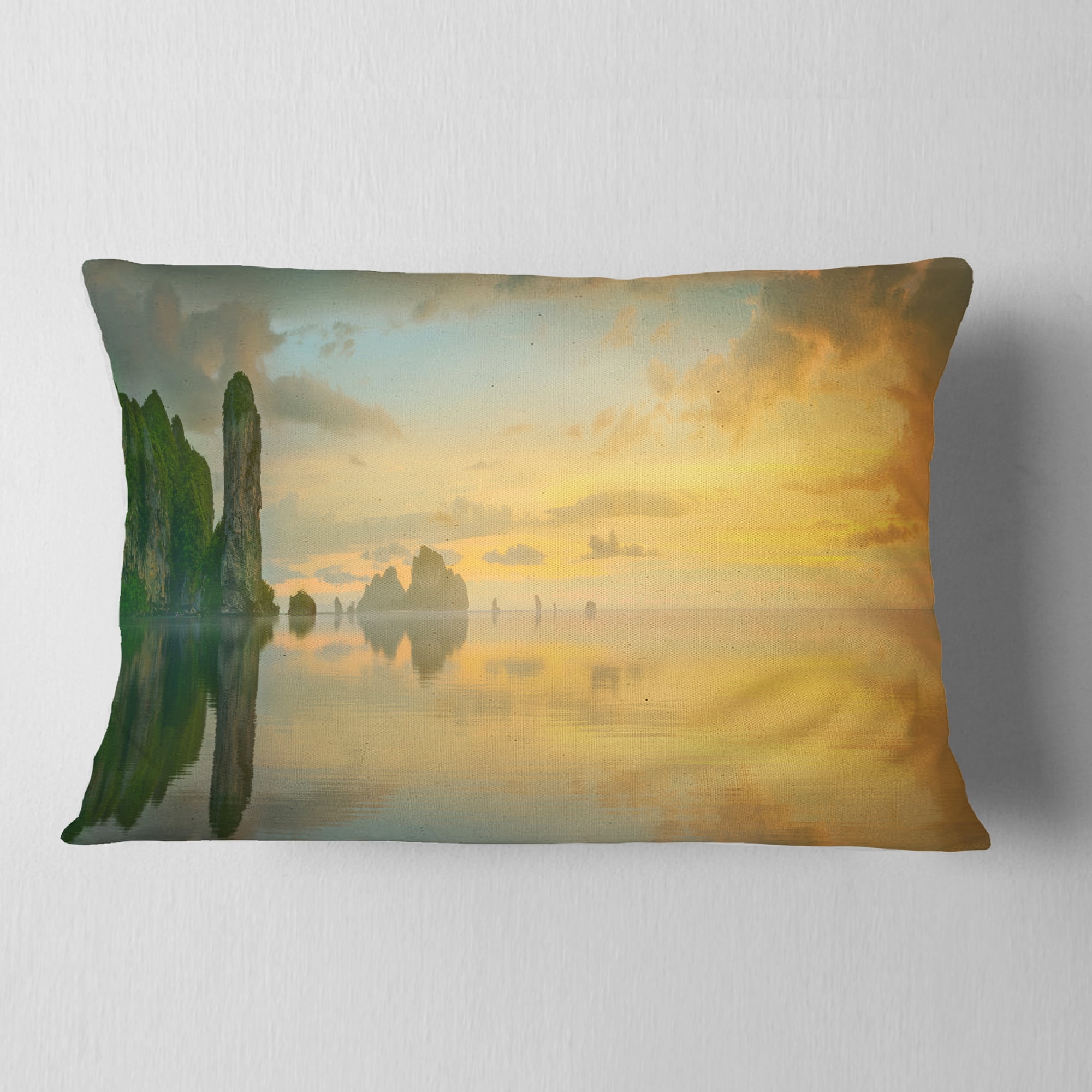 Designart Colorful Sky and Board on Beach - Seascape Throw Pillow - 12x20