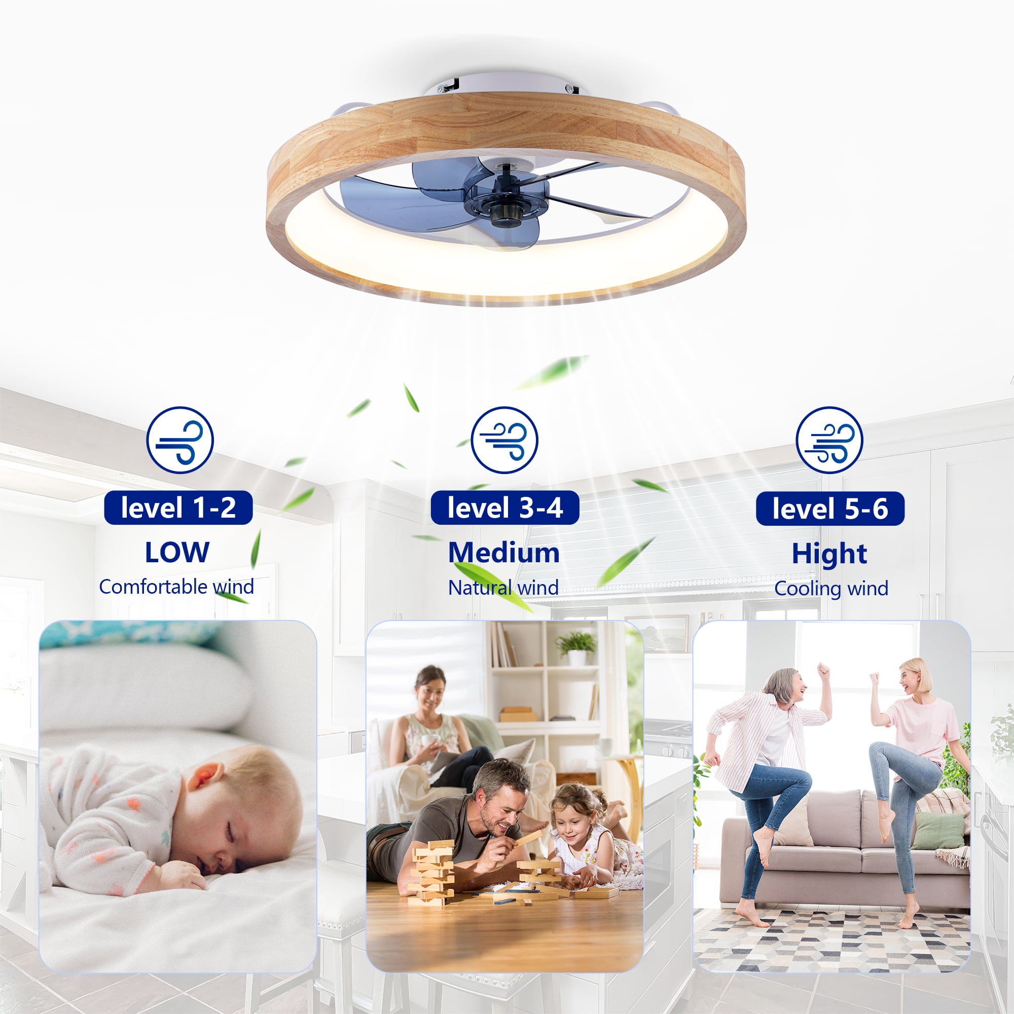 Leumius 20" Ceiling Fans with Light and Remote, 3000-6500K Dimmable Flush Mount LED Fan Light, 6 Speeds, Quiet DC Motor for Living Room Bedroom Kitchen White