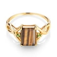 thumbnail image 2 of Gem Stone King 2.10 Ct Brown Tiger Eye Green Peridot 18K Yellow Gold Plated Silver Ring, 2 of 5
