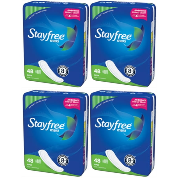 4 Pack Stayfree Maxi Pads for Women Super - Dry, Cool, and Comfortable, 48 Each