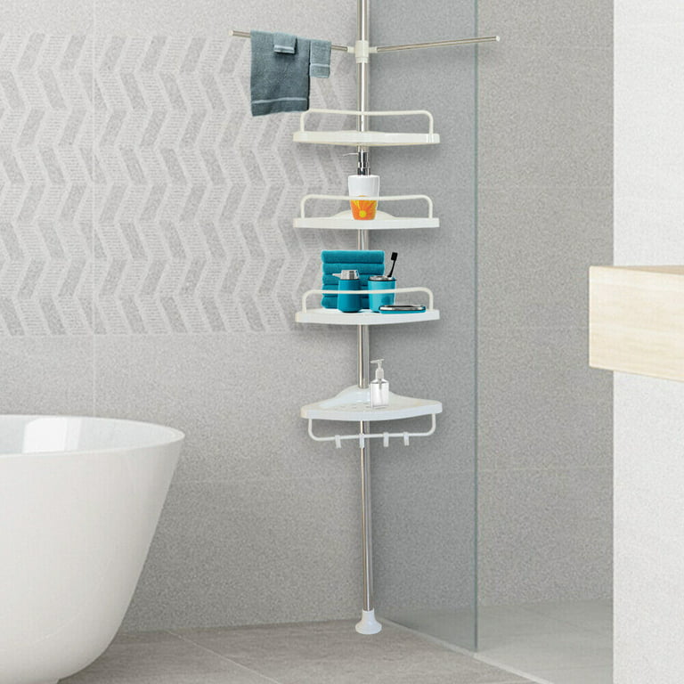 HAMITOR Corner Shower Caddy Tension Pole: Adjustable Stainless Steel Shower  Organizer with 4 Tier Shelf for Bathroom Bathtub Tub Shampoo - Floor