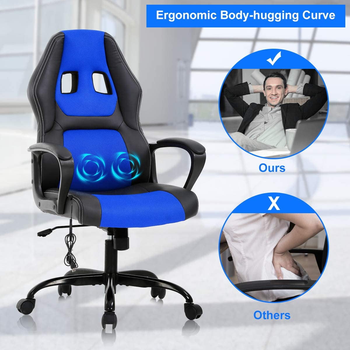 Buy Ergonomic Gaming Chair Massage Computer Desk Chair PU Leather