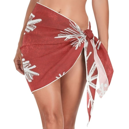 Christmas White Snowflakes Women Coverups Beach Cover Up Chiffon Swimsuit Bikini Wrap Short Skirt Beach Slit Tie Waist