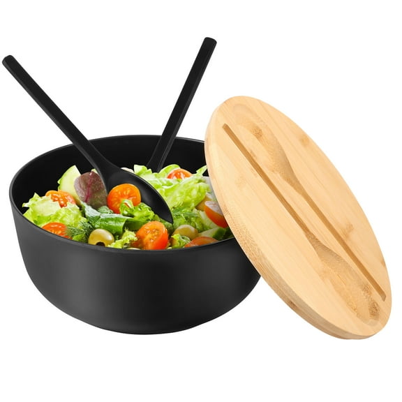LINFANG Bamboo Fiber Salad Bowl Set with Spoon & Fork, Versatile Smooth Surface Wooden Salad Bowl with Server for Home Restaurant Use