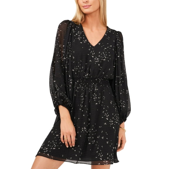 Vince Camuto Petite Smocked Waist Dress Rich Black PM