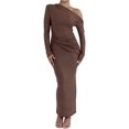thumbnail image 1 of Robe pour Femme Automne Hiver Française à Manches Longues Coupe Ajustée Robe Maxi Formelle pour Femmes Brun m, 1 of 7