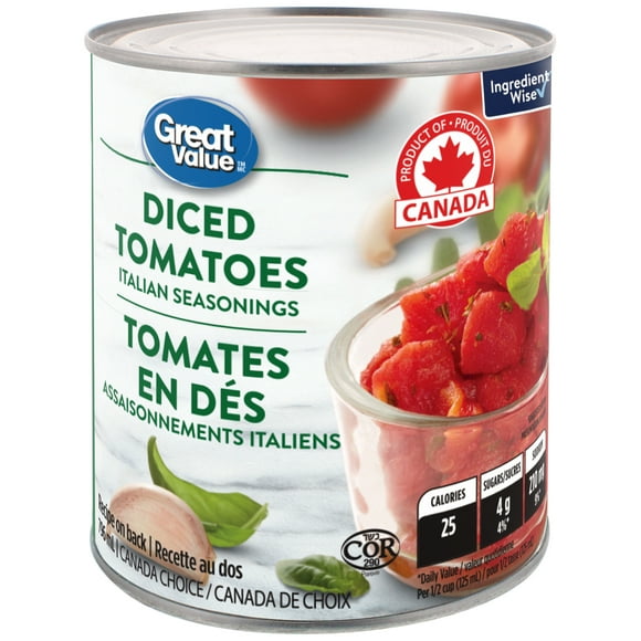 Tomates en dés avec assaisonnements italiens Great Value 796&nbsp;ml