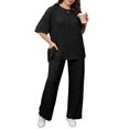 thumbnail image 2 of Plus Size Women 2 Piece Solid Casual Sets Short Sleeve Tops and Wide Leg Pants Outfit, 2 of 6