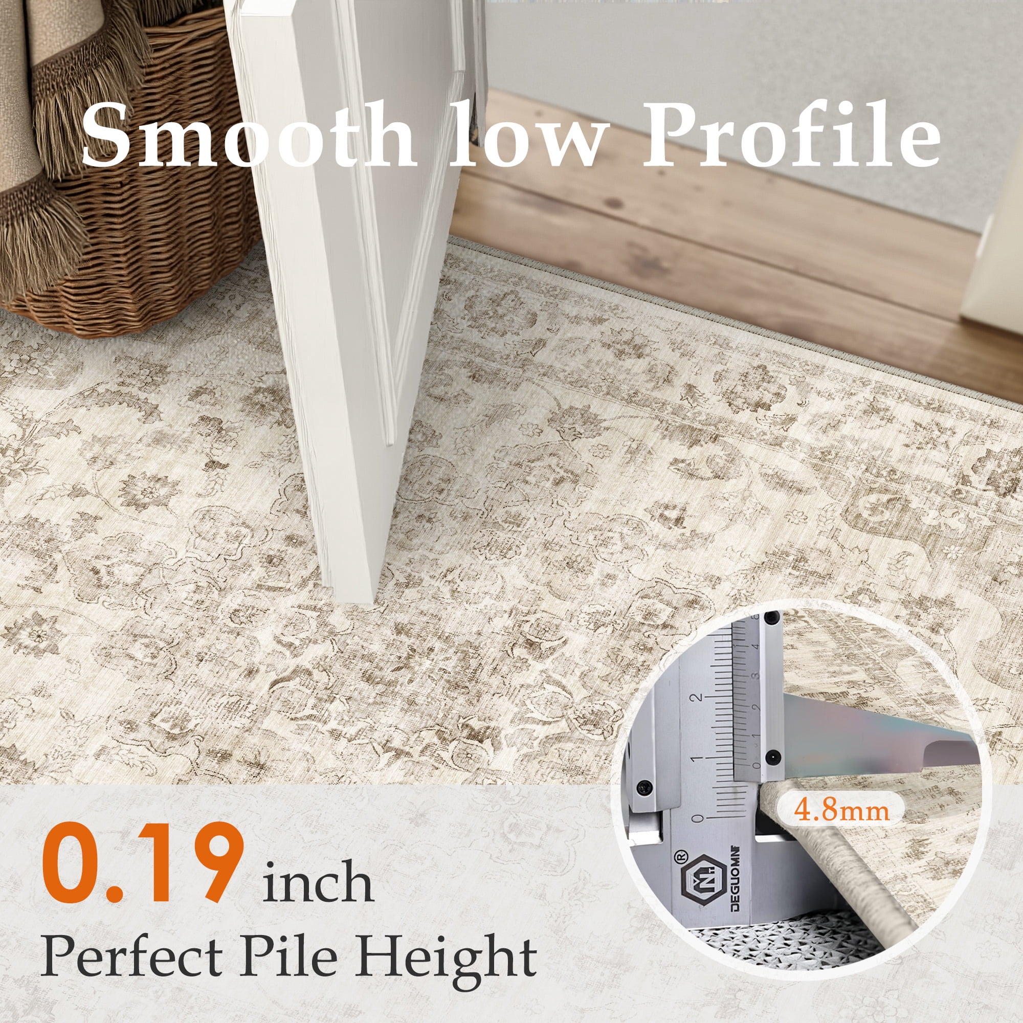 BERTHMEER 2'x8' Runner Rugs for Hallway Entryway Bathroom Bedroom Laundry Kitchen Non Skid Washable Beige Vintage Oriental Traditional Distressed Accent Runner Rugs