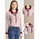 thumbnail image 2 of Blusa Floral Transparente Allegra K Con Cuello De Color En Contraste Para Mujer Blanco Rojo M, 2 of 6