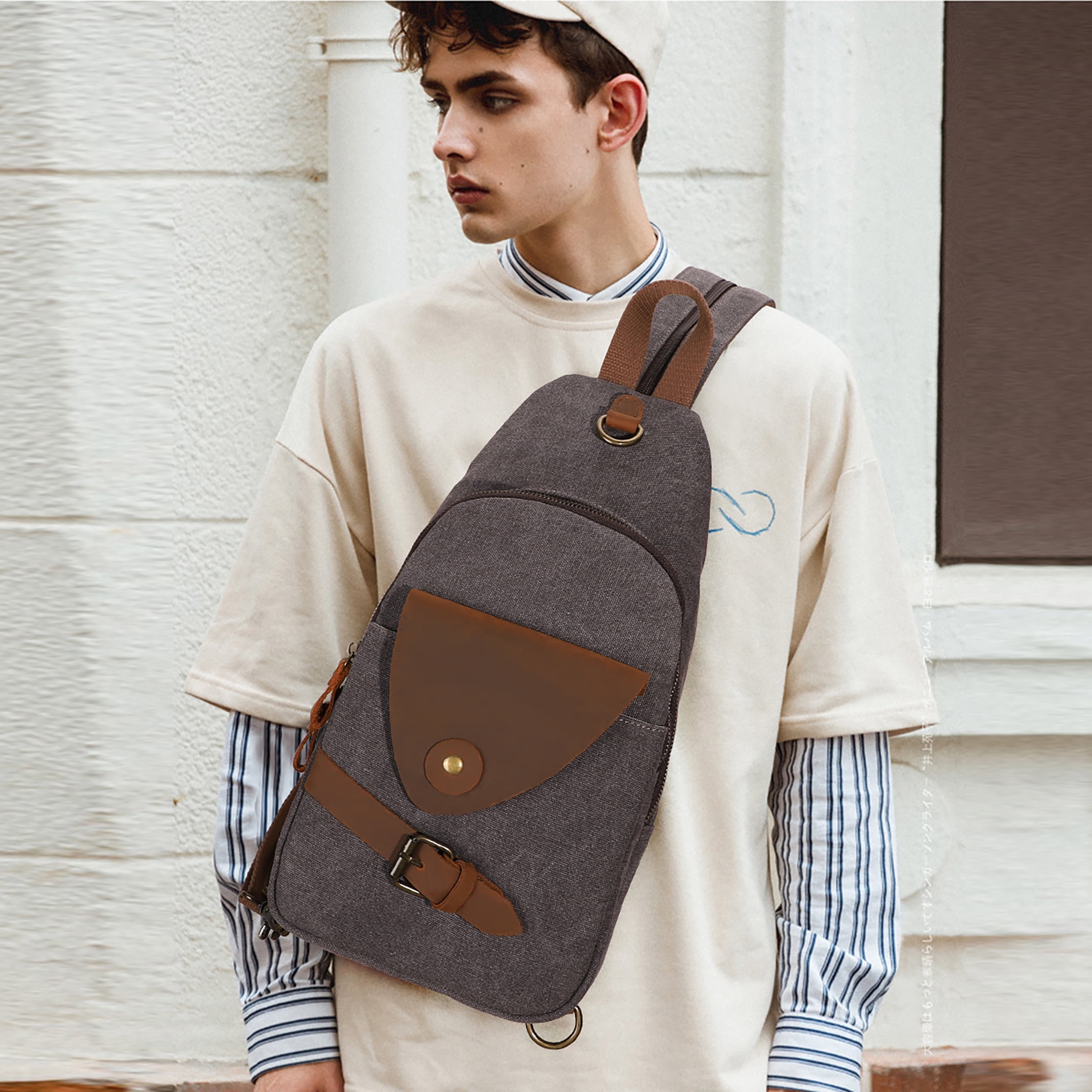 KL928 Canvas Sling Bag for Men Crossbody Backpack Shoulder Casual Rucksack Unisex Casual Bag