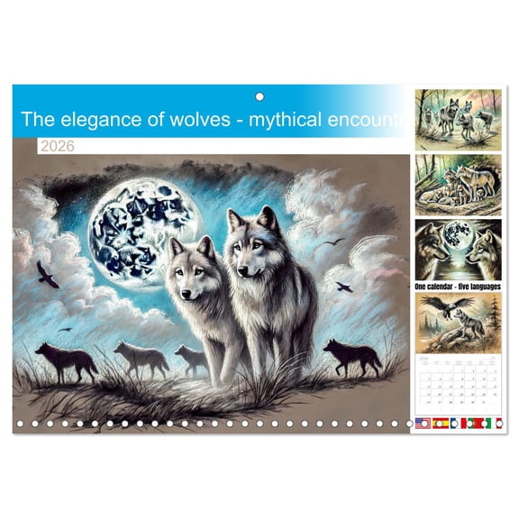 The elegance of wolves - mythical encounters in nature (Monthly Wall Calendar 2026 16.5 x 23.4 (open)), CALVENDO 14 Month Calendar