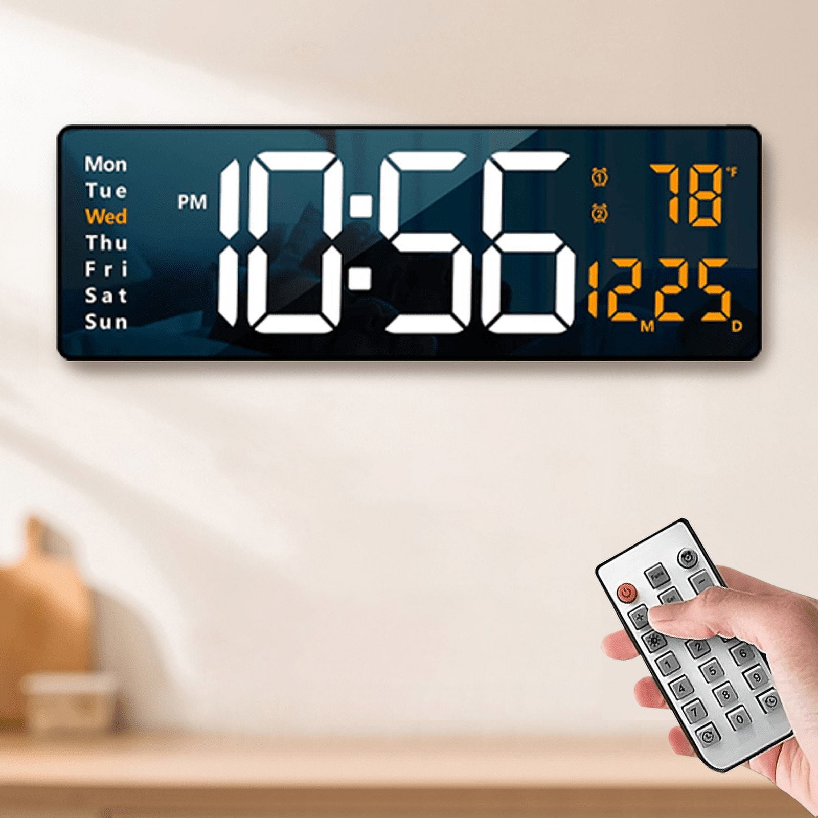 1 Pc 15.6inch Large LED Wall Clock with Timer Countdown Function, Date, Dual Alarm Clock, Time 12/ 24h, Temperature Display, 10 Level Brightness Adjustable, Memory Function, Including 2M Cable
