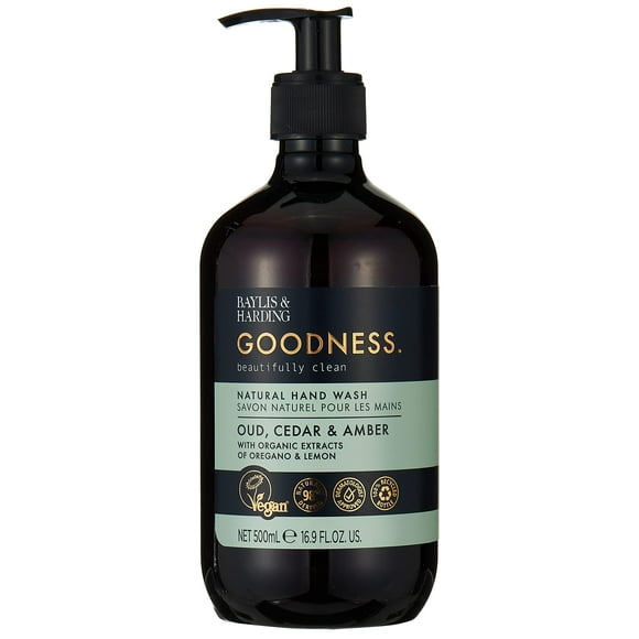 Baylis & Harding Liquid Hand Soap Wash with Dispenser, Goodness, Oud Cedar & Amber, 16.9oz/500ml