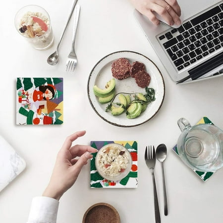 

ZHANZZK Snowman Christmas Set of 8 Coaster for Drinks Absorbent Ceramic Stone Coasters Cup Mat with Cork Base for Home Kitchen Room Coffee Table Bar Decor