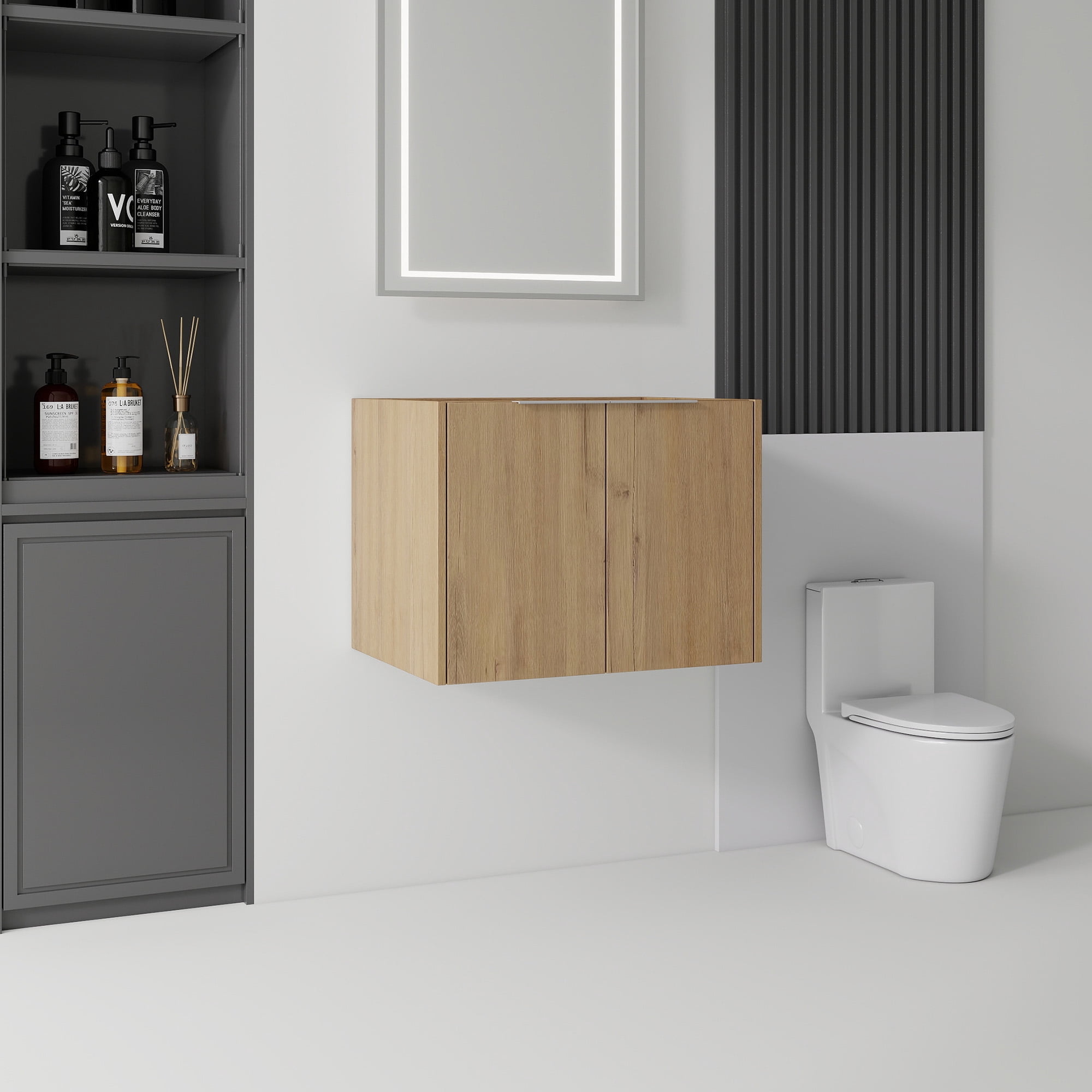 Leumius 24" Floating Bathroom Vanity Cabinet,Soft-Close Double Doors,Wall-Mounted,Cabinet Only,Oak