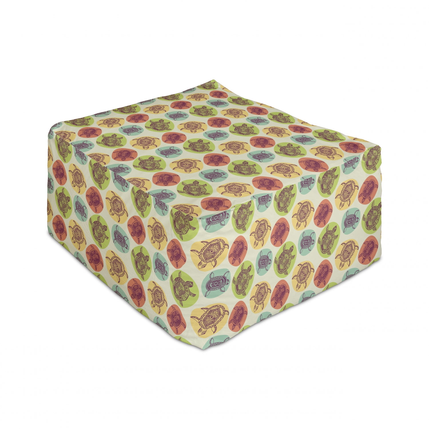 Turtle Rectangle Pouf, Aquatic Tortoise Animals with Patterns on Pastel ...