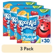 (3 pack) Kool-Aid Jammers Artificially Flavored Drink, 30 Pouches, for School Lunches and On-the-Go Hydration, Tropical Punch Artificially Flavored, Excellent Source of Vitamin C, 6 fl oz