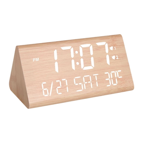 Reloj despertador digital, reloj despertador para dormitorio, reloj de escritorio multifunción, electrónico Color madera