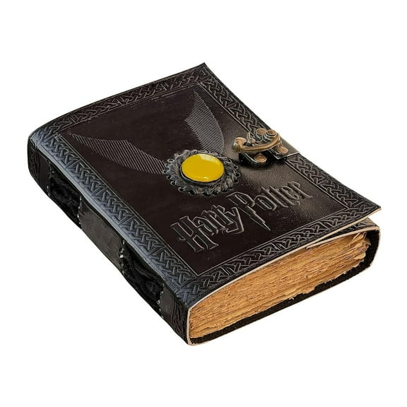 Harry Potter Vintage Leather Spell Book – Handmade Grimoire Journal with Stone, Deckle Edge Paper, Witchcraft Gift for Men & Women