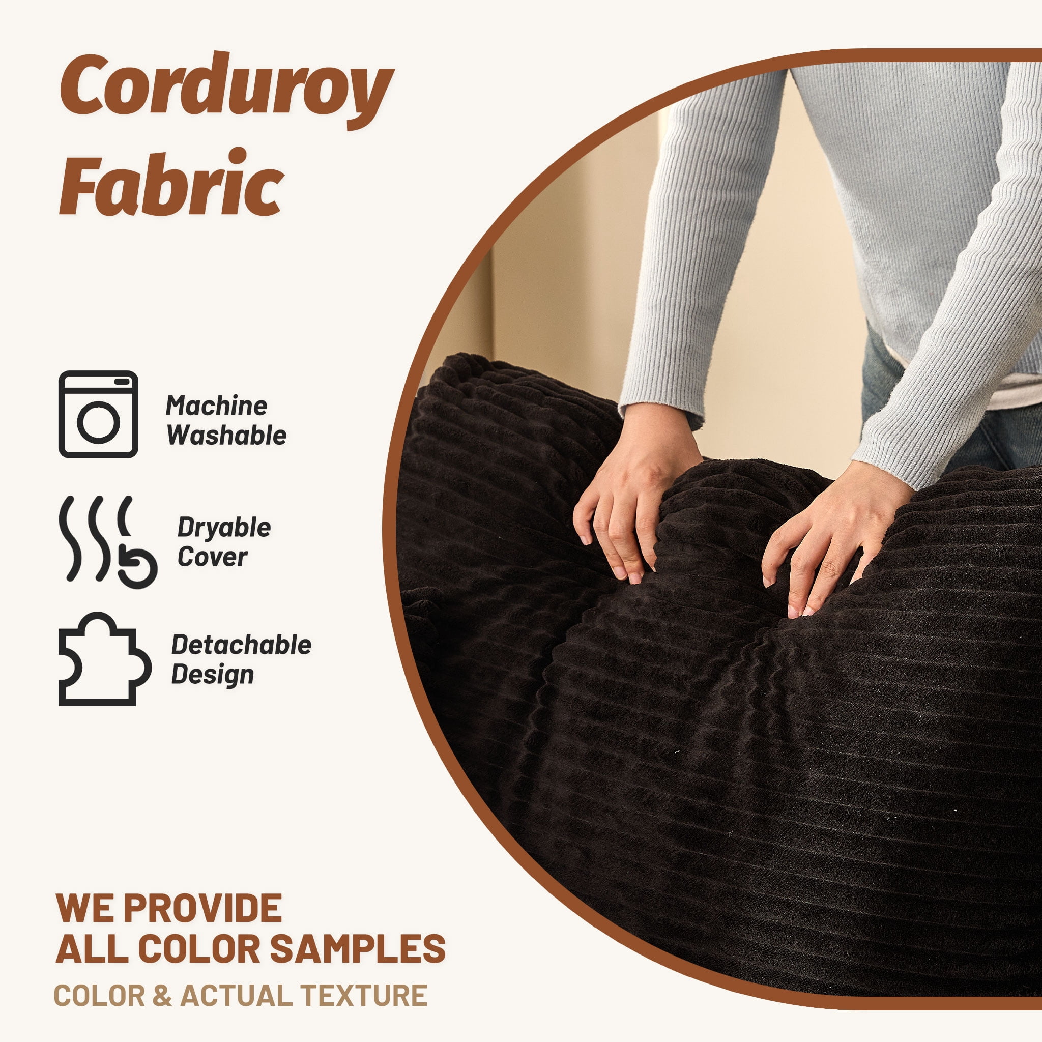 LAKPS Cozy Square Ottoman, Upholstered Footrest Stool, No Assembly Required, Black