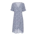 thumbnail image 4 of XDZJLR Robes pour Femmes Imprimé Midi avec Manches Bouffantes et Ourlet Robe Col en V, 4 of 5