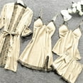 thumbnail image 4 of DuoJiaJ Women Satin Lace Suspenders Nightgown Robe Pajama Pants Home Clothes With Chest Pad Light Four Piece Set Plus Size Pajamas Women Beige, 4 of 5