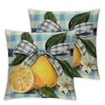 thumbnail image 2 of Acheng Hello Lemon Decorative Throw Pillow Covers Set of 2, Spring Summer Squeeze The Day Seasonal Cushion Case Decor, Blue Plaid Stripes Farmhouse Home Decoration for Sofa Couch White, 2 of 6