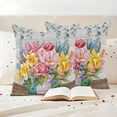thumbnail image 3 of Pink Yellow Floral Pillow Covers 2 Pack Watercolor Spring Pink Yellow Flowers Vase Leaf Wood Grain Pillowcase Waterproof Outdoor Throw Pillow Cover for Patio Garden Square Cushion 20”x20”, 3 of 9