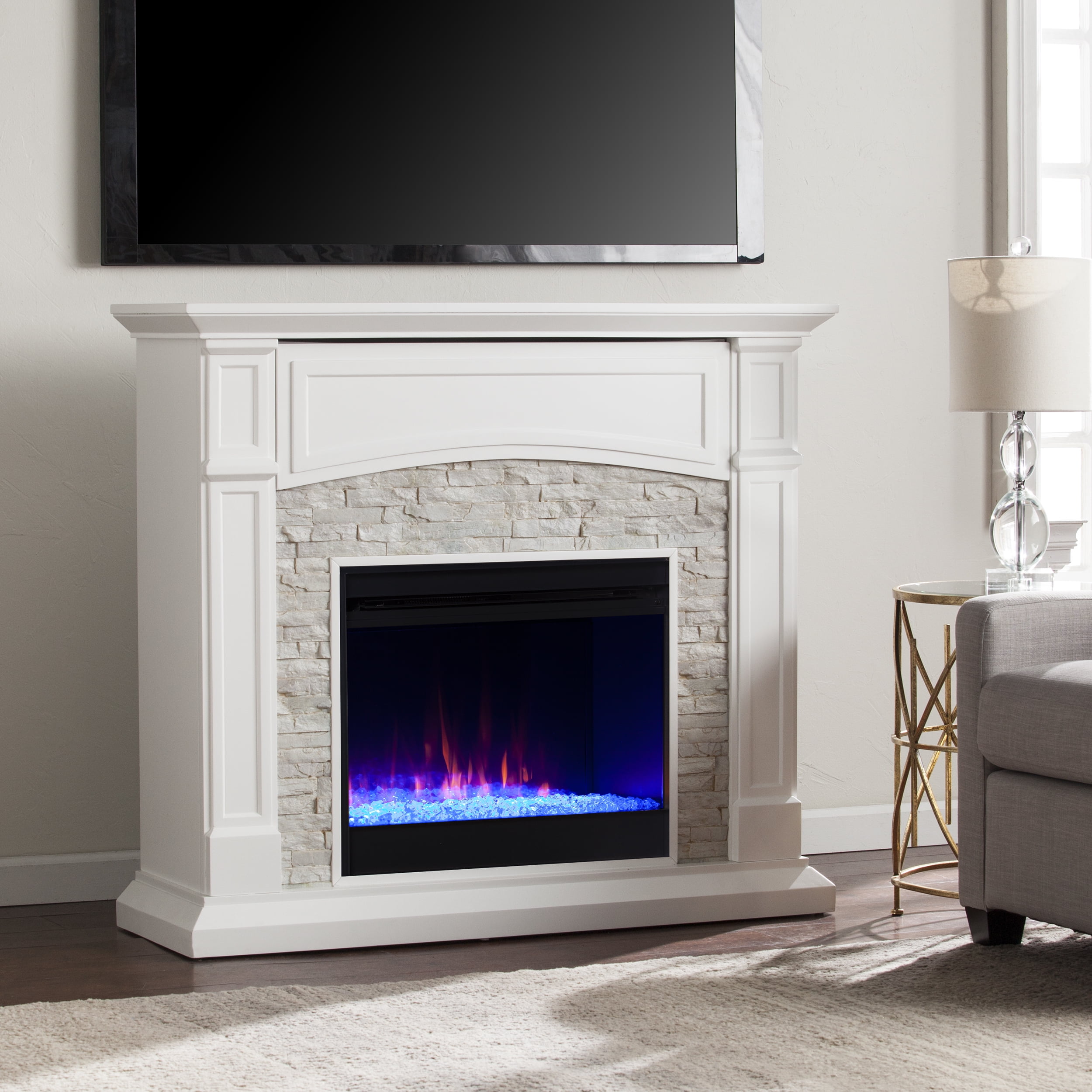 Kipling Electric Fireplace In White, Real Flame Kipling Faux Marble Electric Fireplace In White